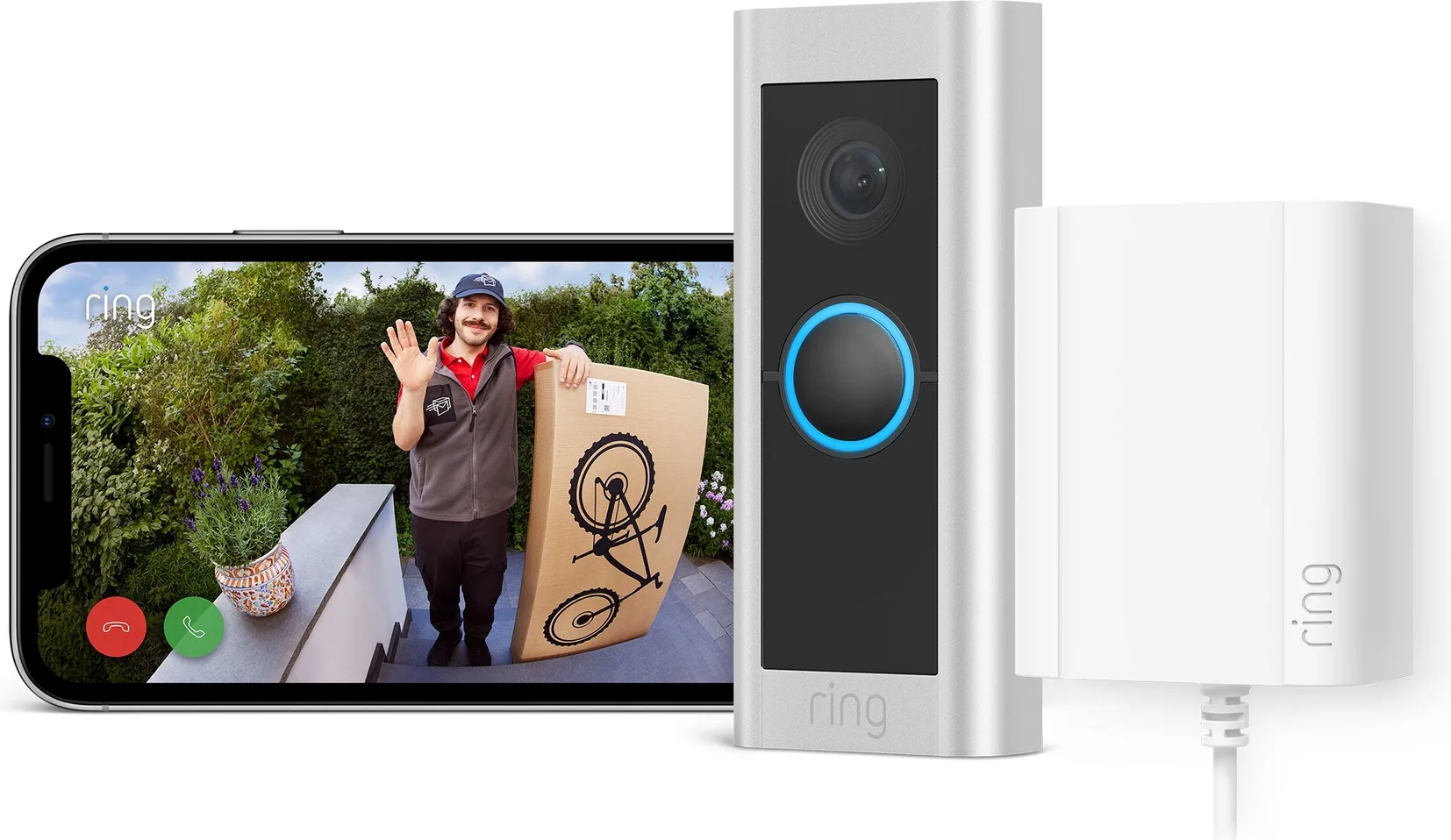 Ring Video Doorbell Pro 2 Nickel Satiné (filaire)   Adaptateur Sonnette connectée