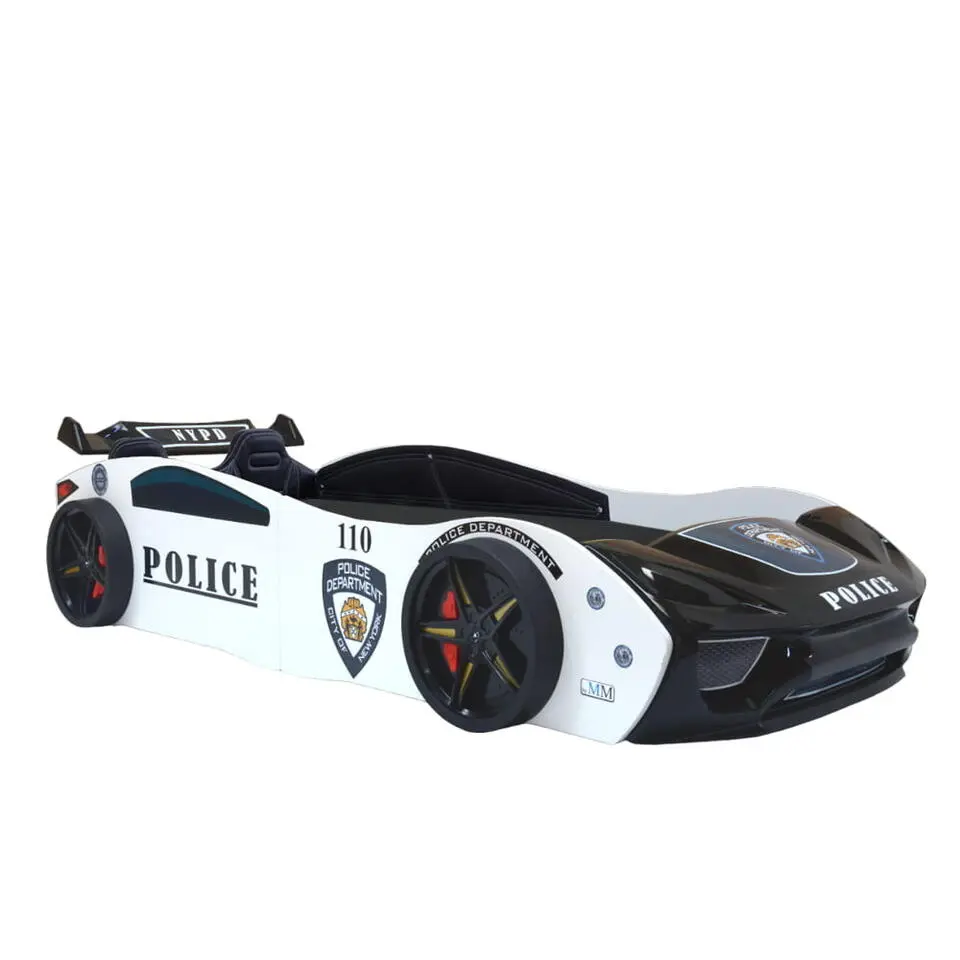Politiebed - Autobed - Met licht en bekleding - 246x115x58 cm - Wit