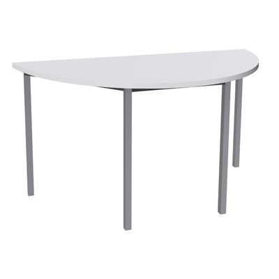 Table de réunion Demi-lune - 140 x 70 cm - Pieds carrés aluminium - Blanc perle