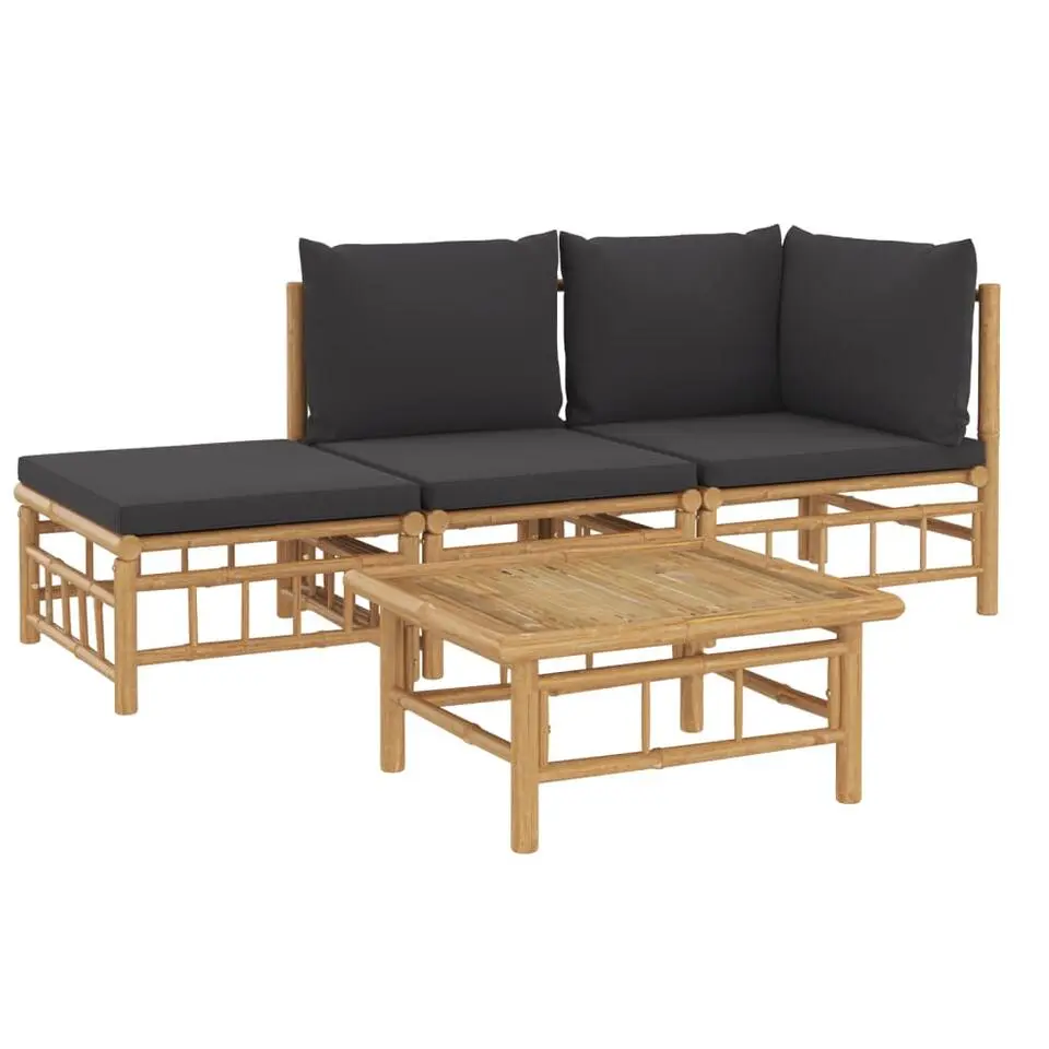 vidaXL - Loungeset - Donkergrijs - Bamboe - 4 stuks - Met kussens