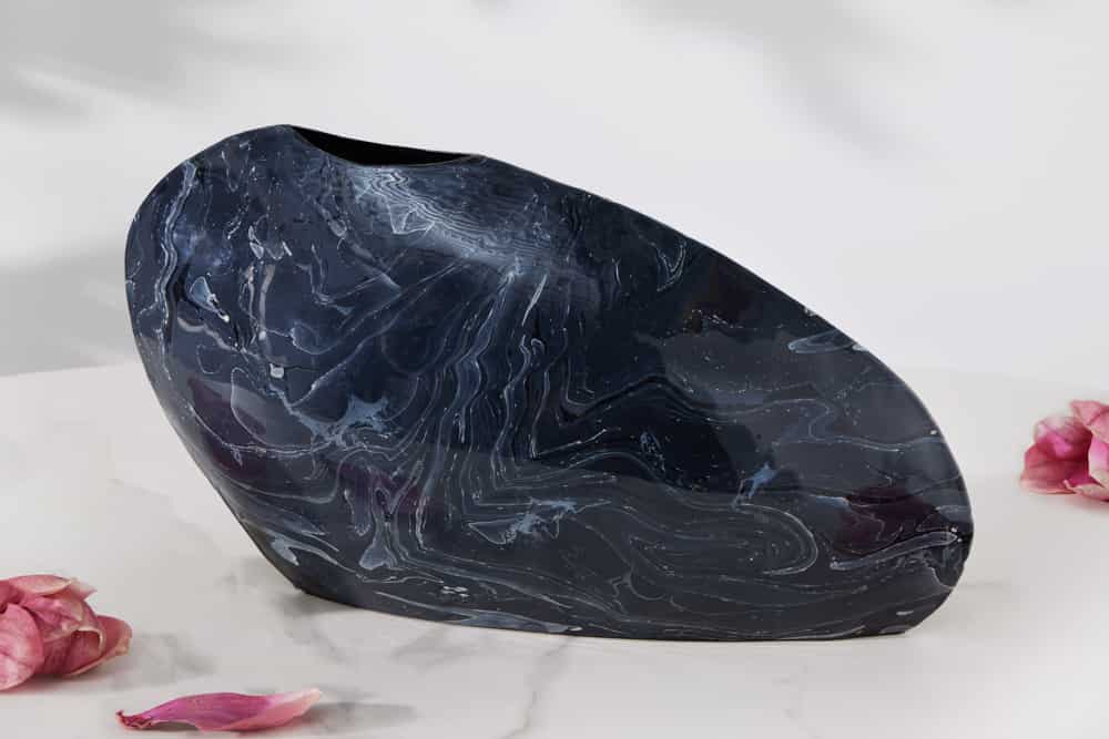 Dekorative Vase STONE 40cm schwarz marmoriert Handarbeit Retro Design
