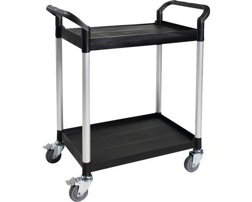 Multifunctionele wagen met 2 legborden, 450x680 mm, kunststof buizen, geborsteld aluminium, draagvermogen 160 kg