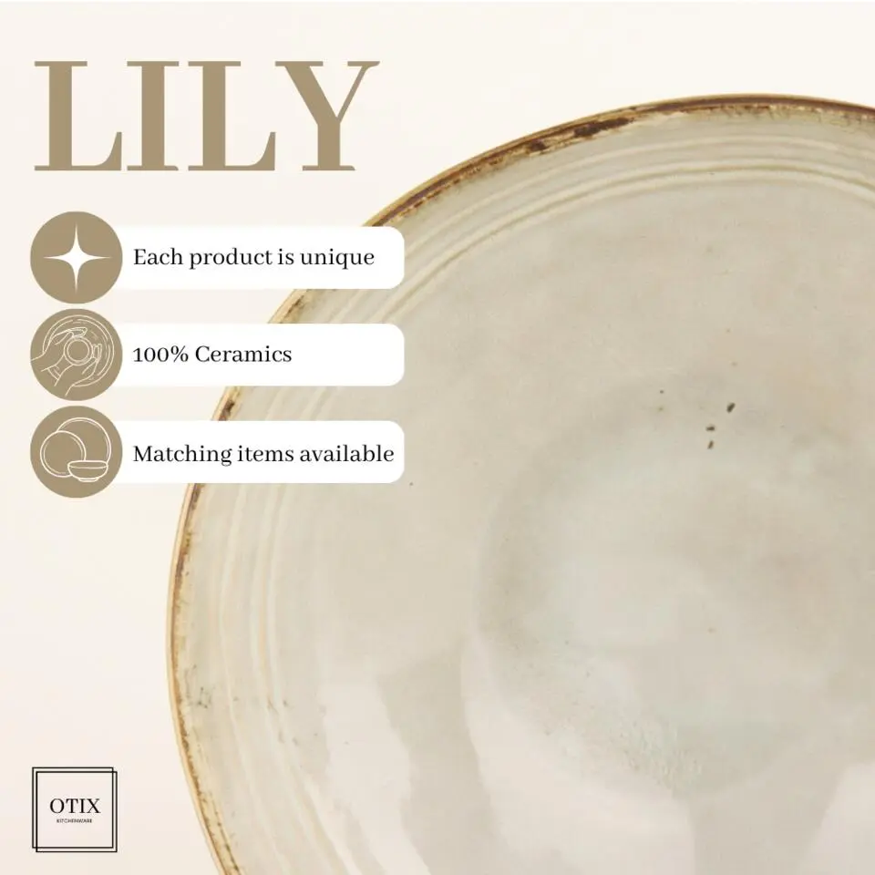 OTIX Saladeschaal Slakom Serveerschaal 24cm Beige Porselein LILY