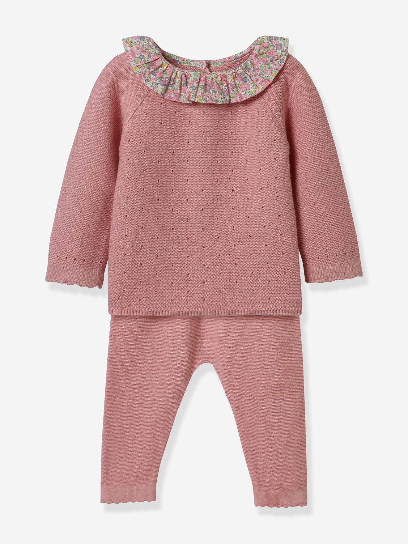 Conjunto de malha para bebê com gola em tecido Liberty