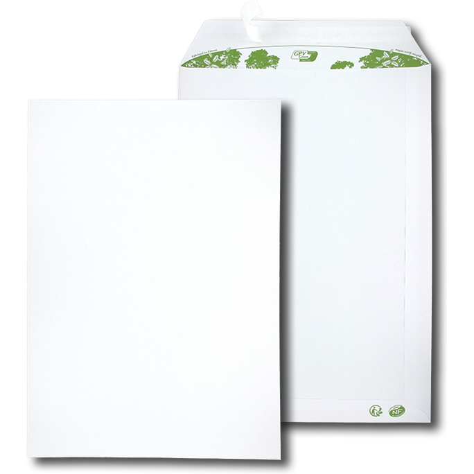 Boite de 250 pochettes extra blanches 100% recyclées C4 229x324 90 g/m² bande de protection