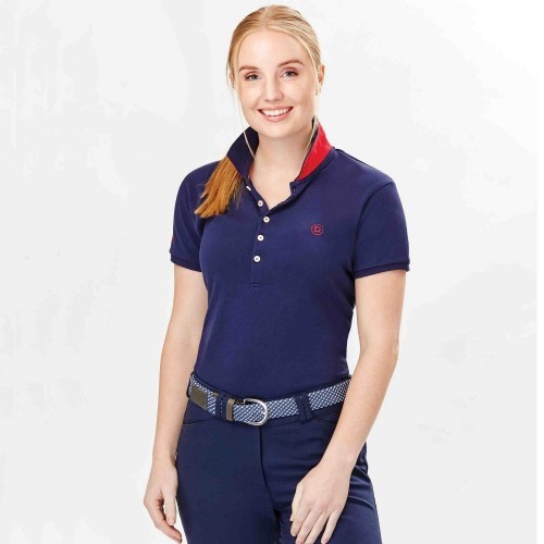 Camisa polo feminina Lily de manga curta, azul marinho