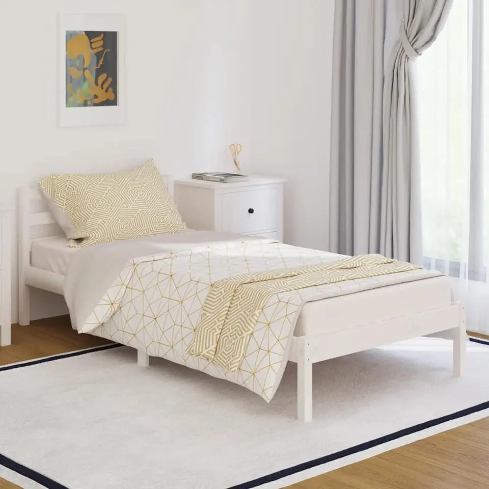 vidaXL - Bed frame met hoofdbord - Wit - Grenenhout - 90x200 cm