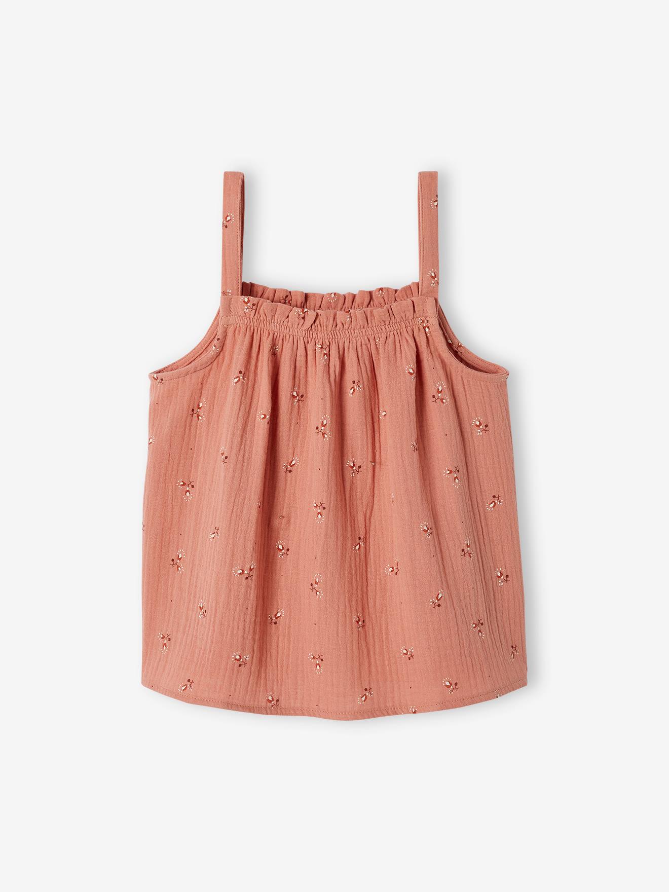 Regata lisa rosa claro de algodão chiffon para meninas