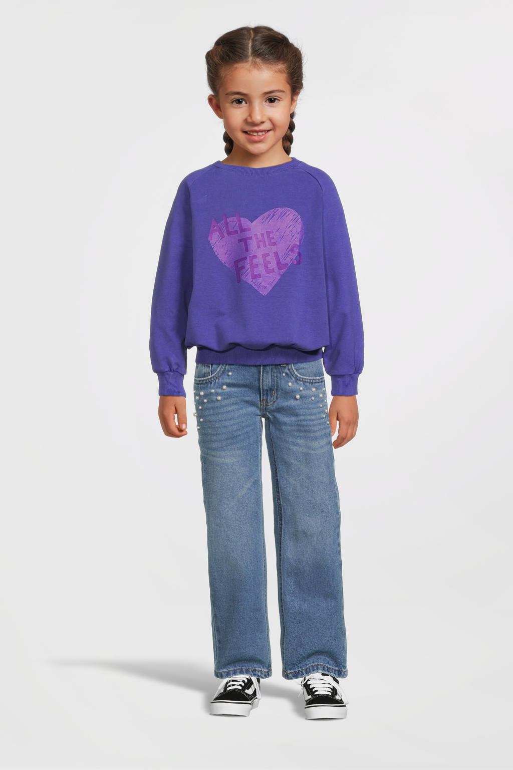 NAME IT high waist straight leg jeans NKFROSE met all over print medium blue denim