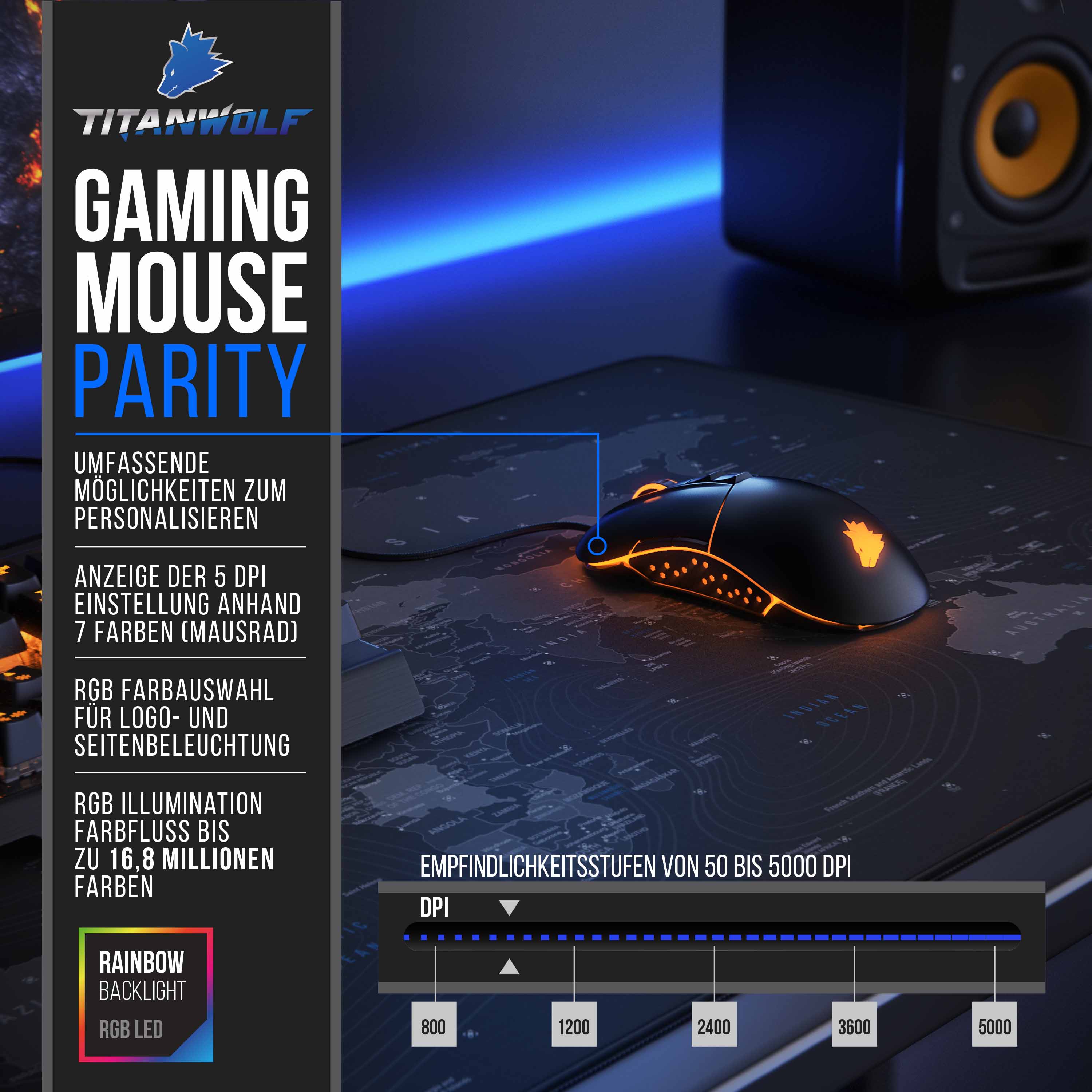 Titanwolf Mechanische Tastatur + Maus + Mauspad Gaming Bundle Enforcer Parity Gaming Set