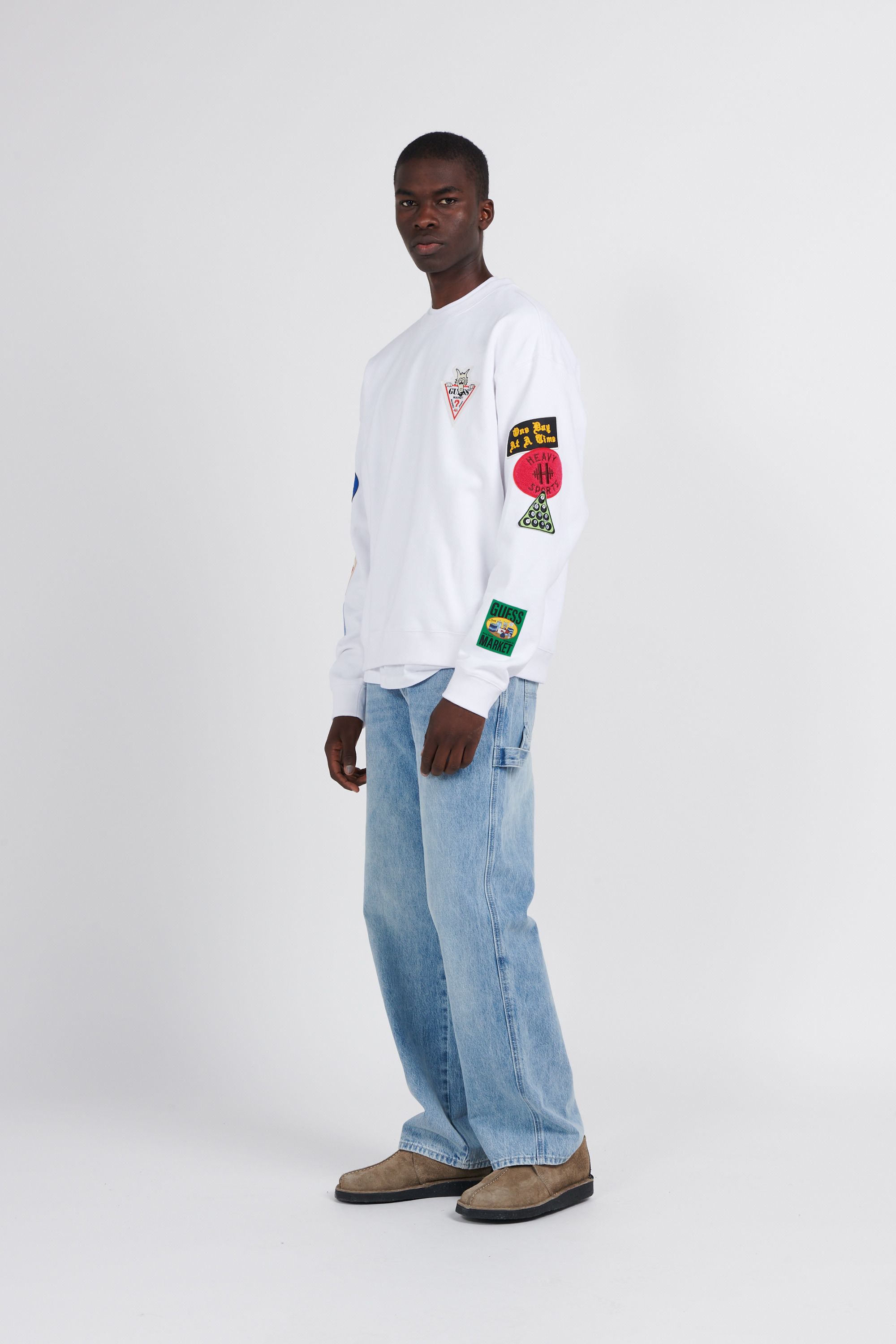GUESS ORIGINALS Sweatshirt GO MARKET CREW Blanc