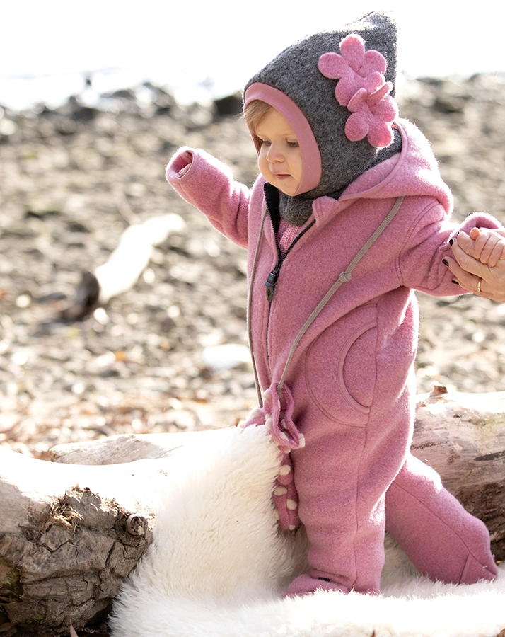 Fleece-Schlupfmütze WALK FLOWER mit Wolle in grau melange
