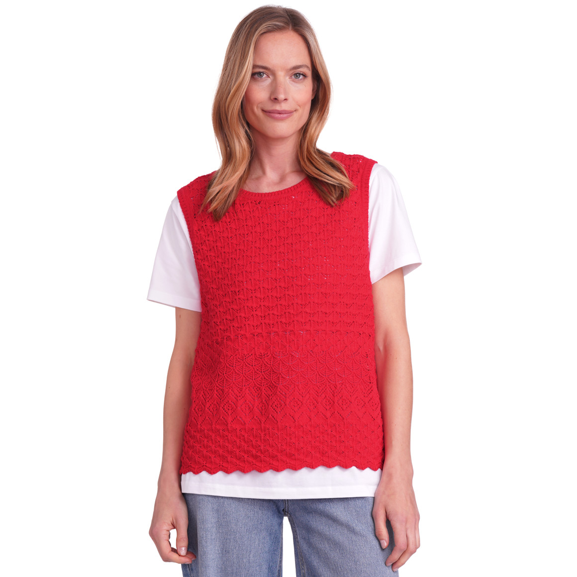 Gina Benotti Damen Stricktop mit Ajour-Muster rot