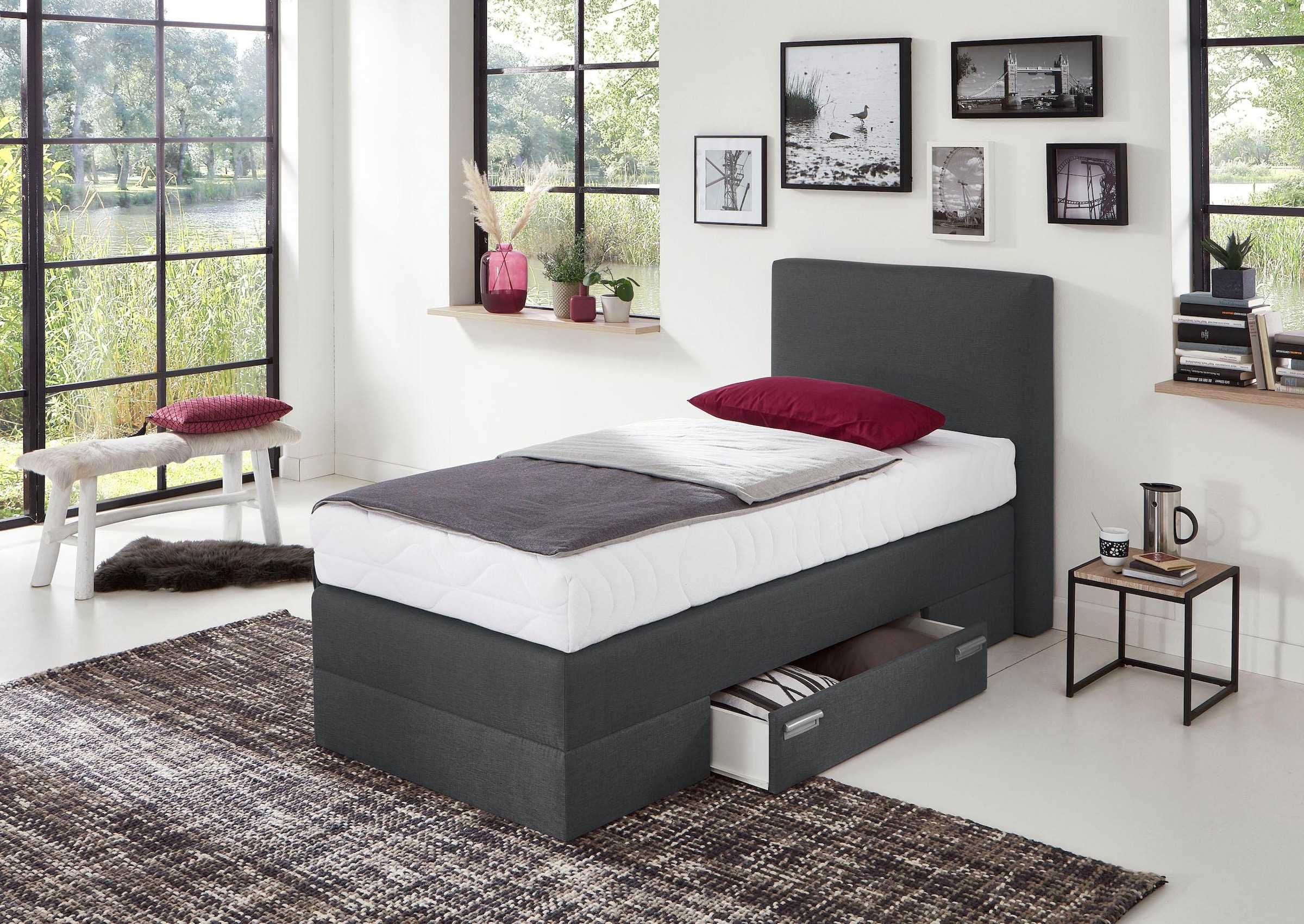 Westfalia Schlafkomfort Boxspringbett mit Schubkästen und Zierkissen