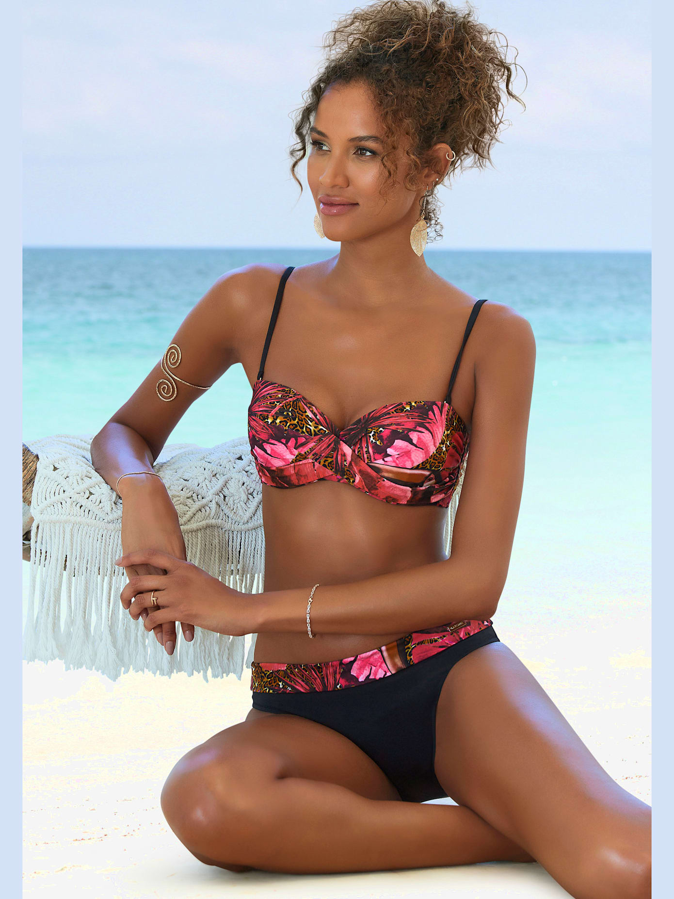 Maillot de bain bandeau à armatures aspect jungle