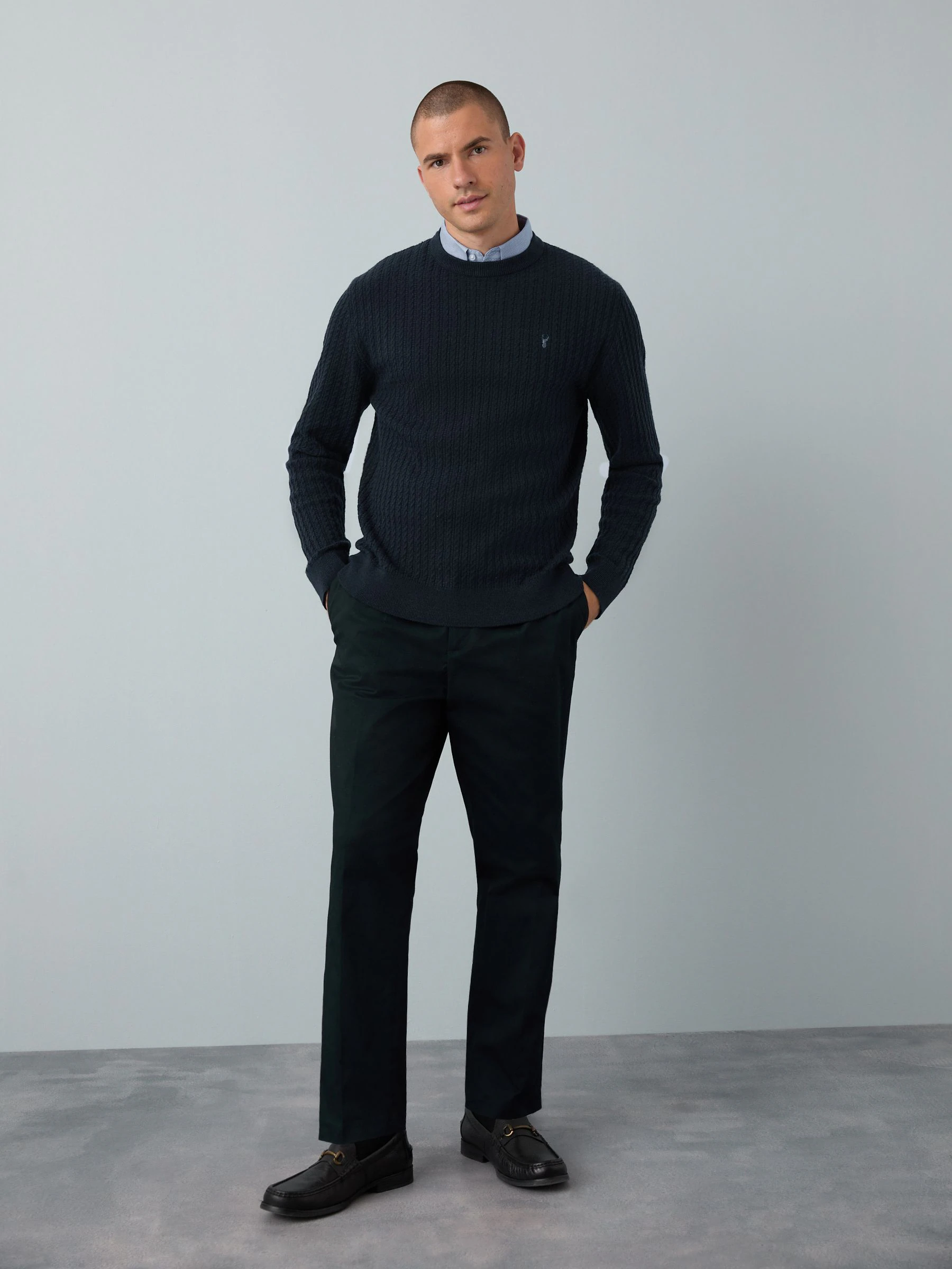 Donkerblauw - Regular fit trui met overhemdkraag
