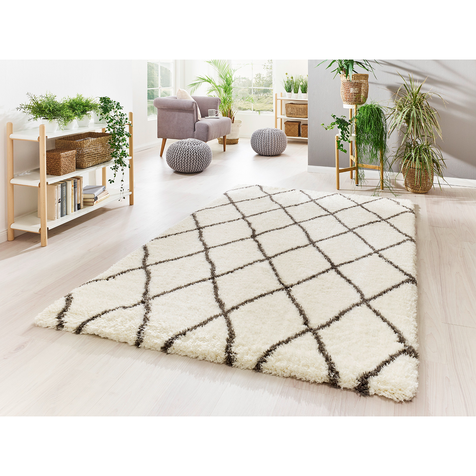 Hochflorteppich - creme-grau - 80x150 cm