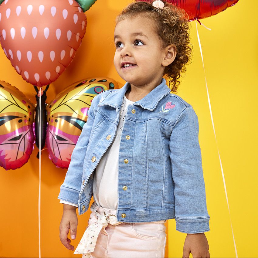 Veste effet jean avec broderies pour bébé fille - Bleu