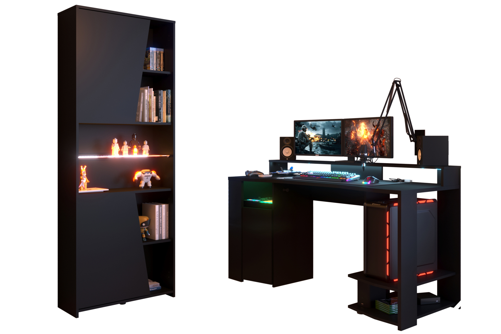 Gamerset GAMING - schwarz - Gamertisch mit Regal