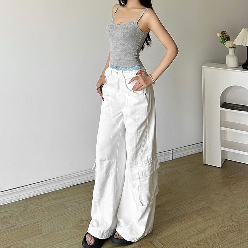 Sugarcoat - Namaak tweedelig kanten paneel slim-fit crop cami top