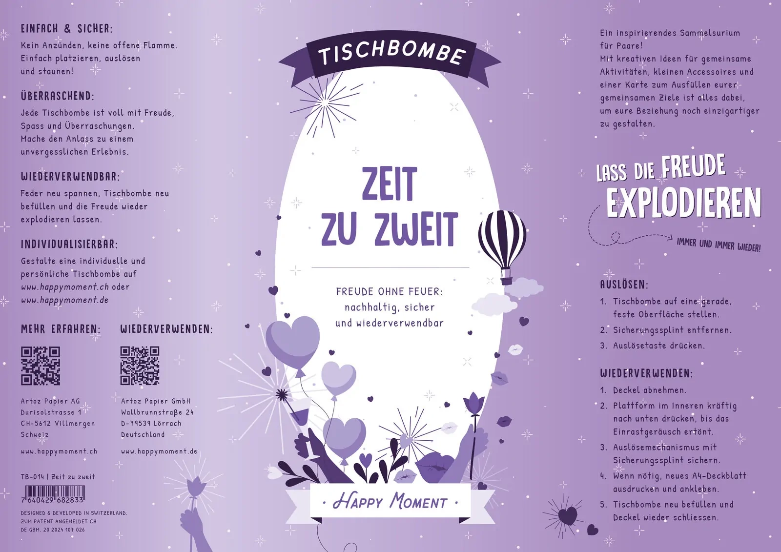 (29.7cm) Ø11cm Wiederverwendbare Tischbombe Deko Partybombe für Valentinstag (TB-014) - Zeit zu zweit