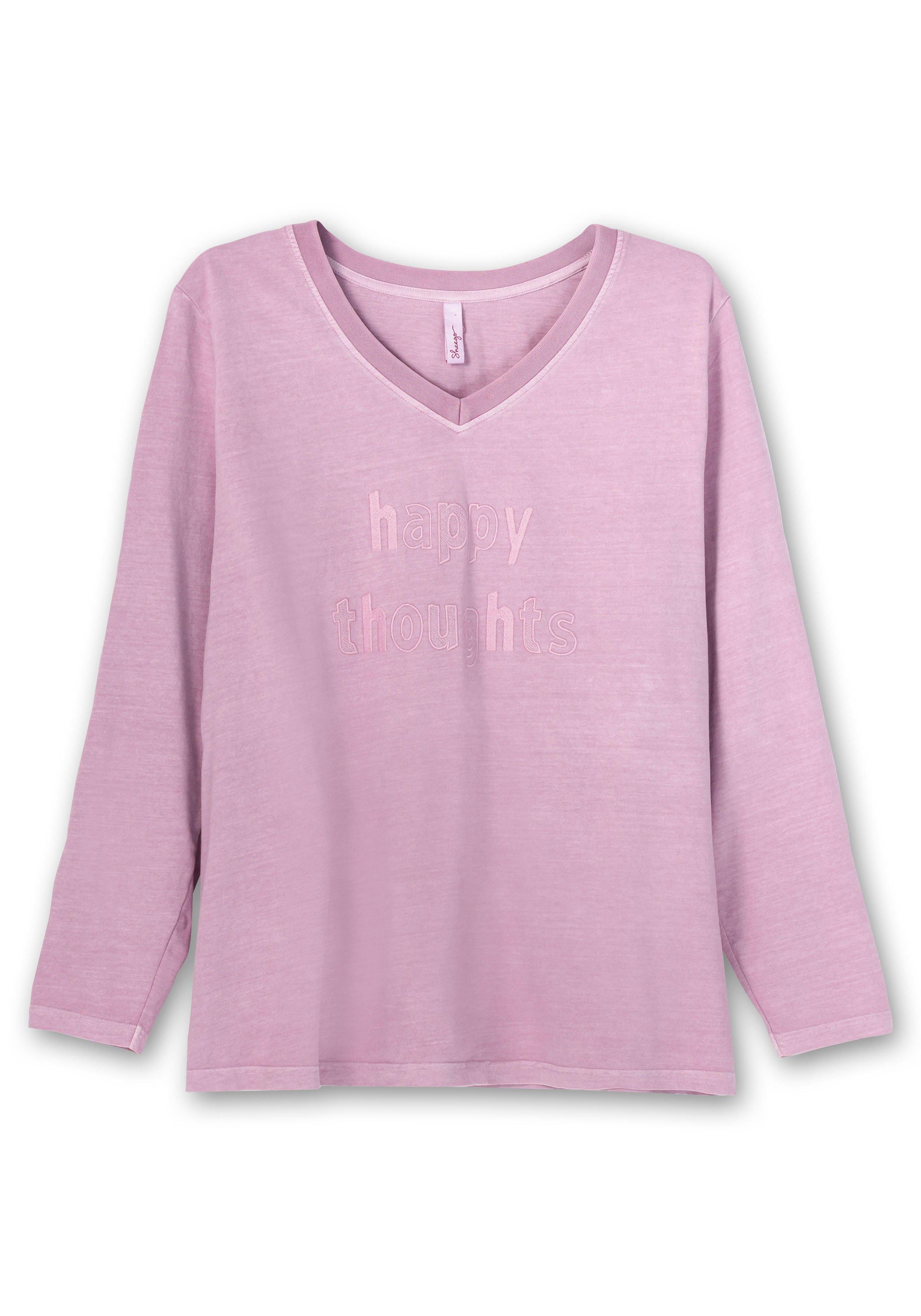 Langarmshirt mit Frontstickerei, in gewaschener Optik