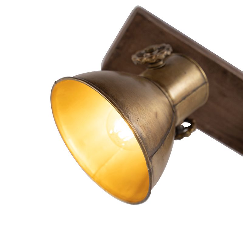 Plafondlamp brons 2-lichts met hout - Mangoes