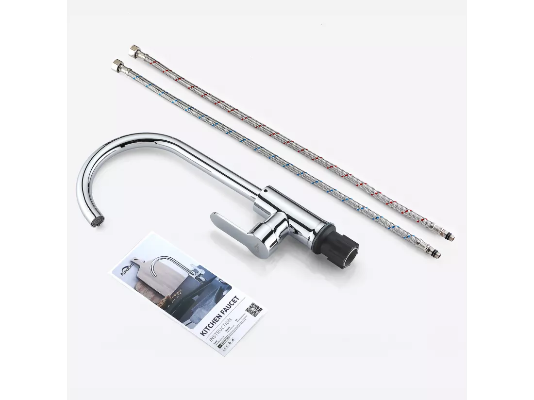 Robinet de Cuisine Rotatif Bec Forme de U Robinet Mitigeur Inox Robinetterie Évier Chrome