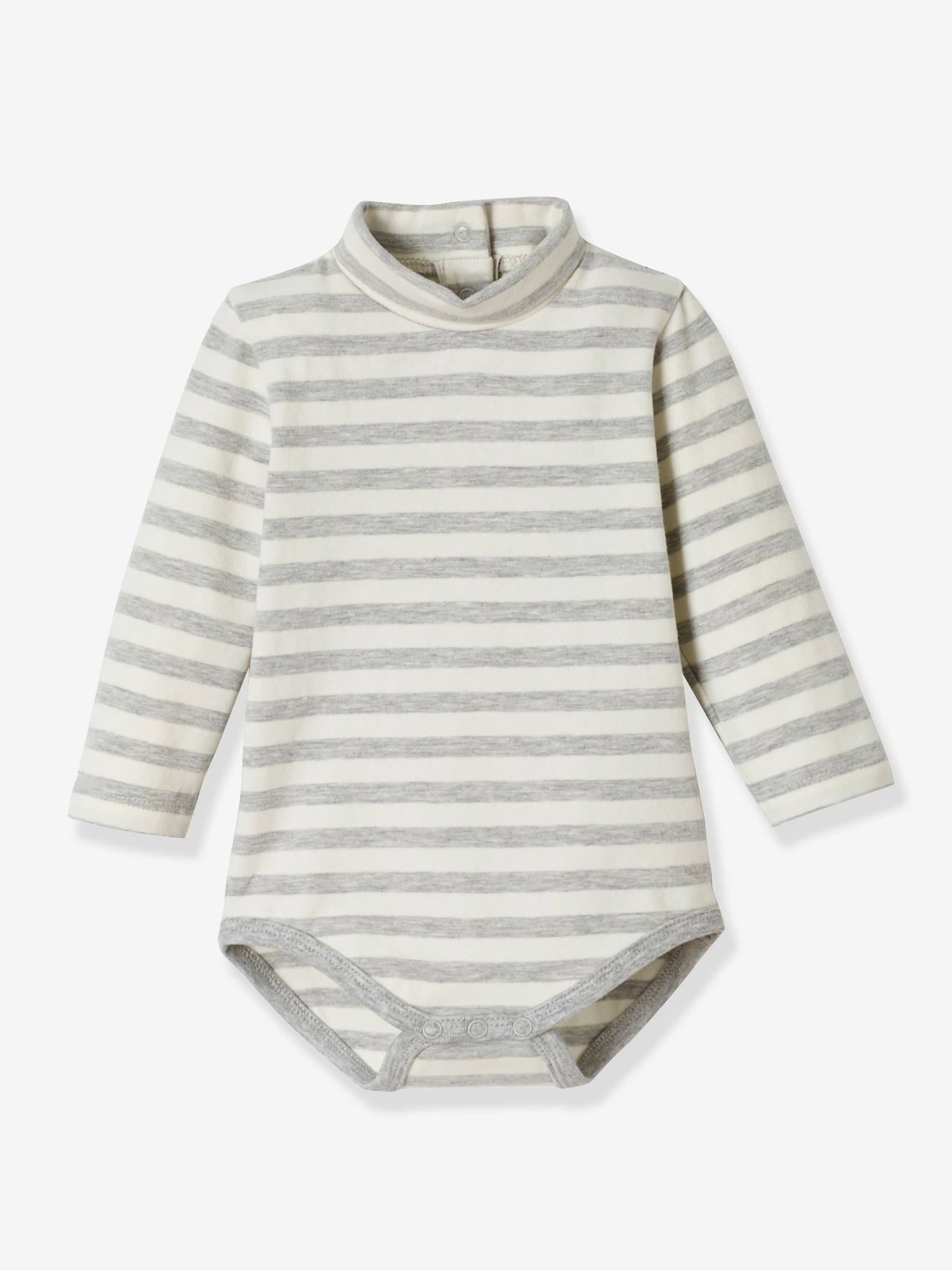 Conjunto de 2 bodies com gola alta e mangas compridas para bebê, cor azul escuro lisa.
