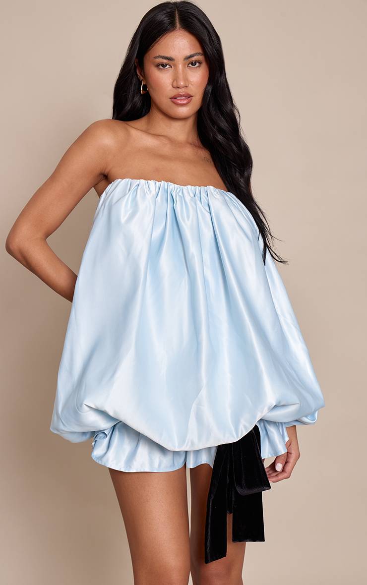 Bleu Layette Robe Bouffante Avec Nœud En Velours
