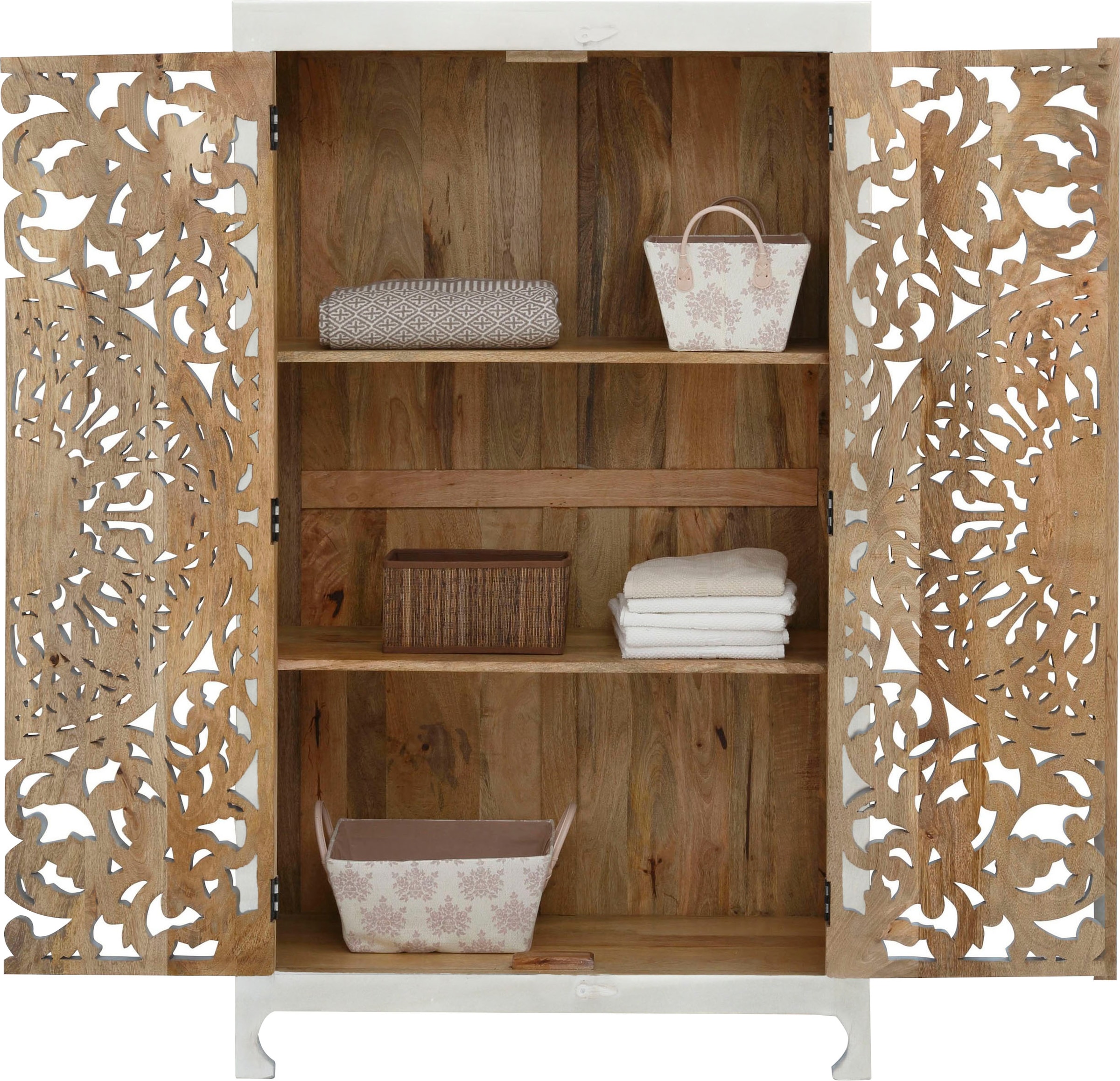 Home affaire Stauraumschrank »Kenmare« Mangoholz, dekorative Schnitzereien, Breite 100 cm