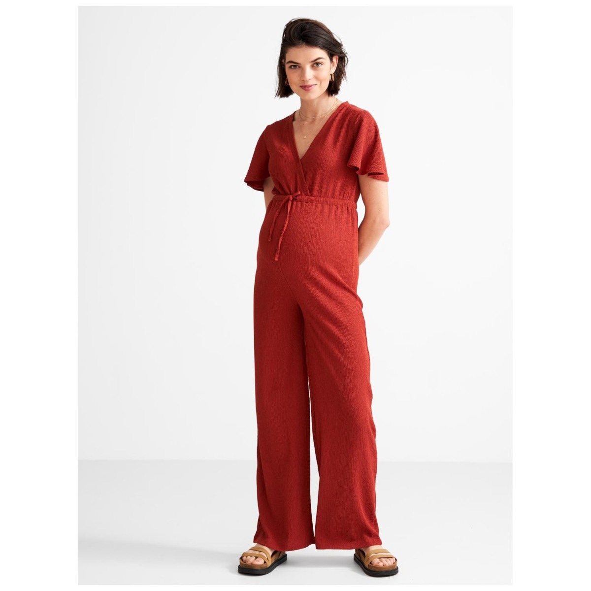 Prénatal zwangerschapsjumpsuit korte mouwen effen rood