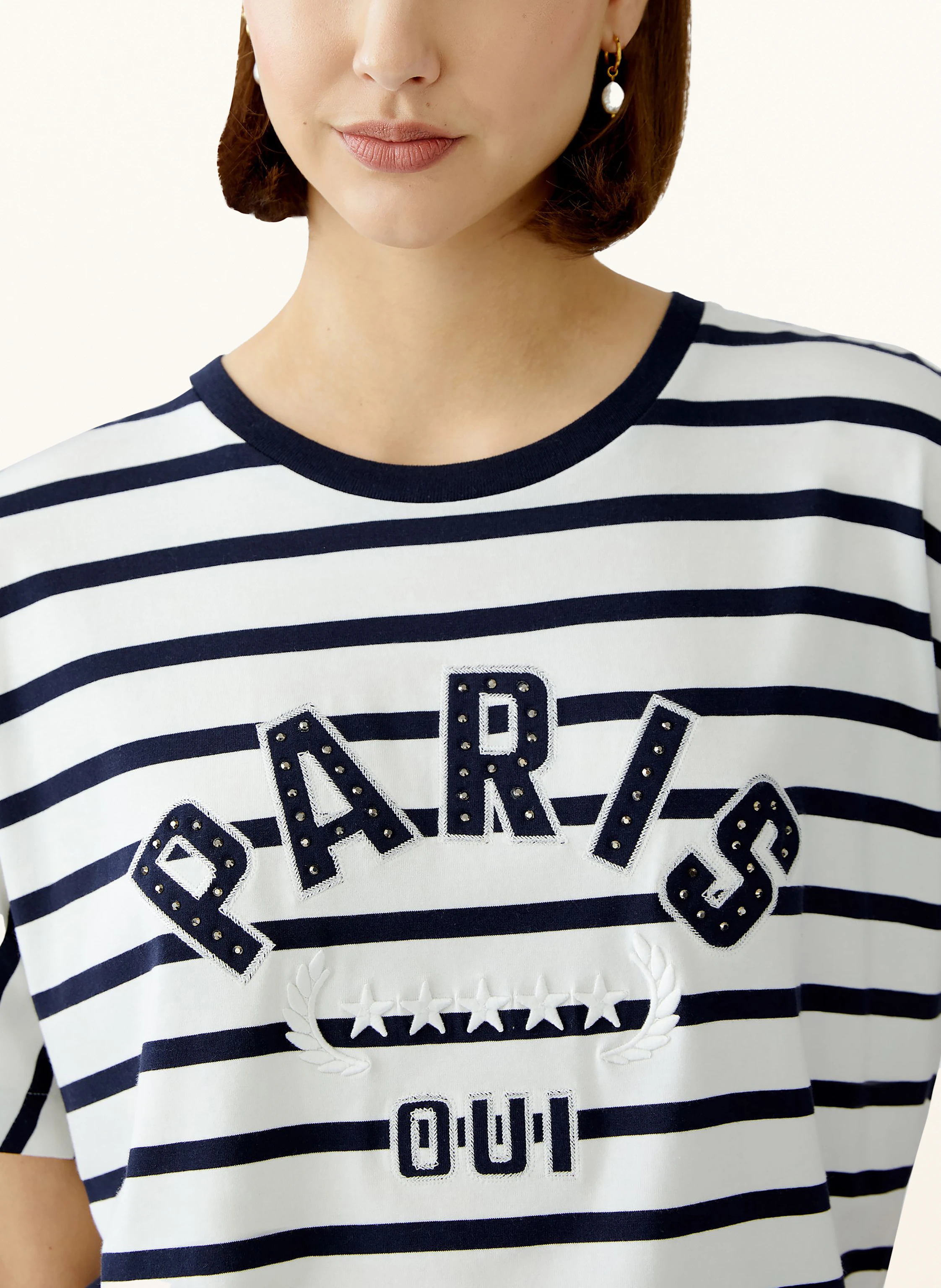 oui T-Shirt mit Schmucksteinen