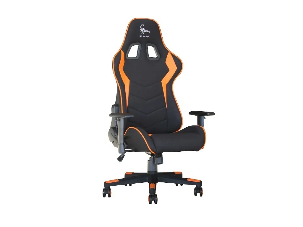 Gembird SCORPION - Stol - ergonomisk - armstøtter - T-formet - vippe - drejeled - nylon, PVC, svamp, mesh - sort trådnet, orange hud