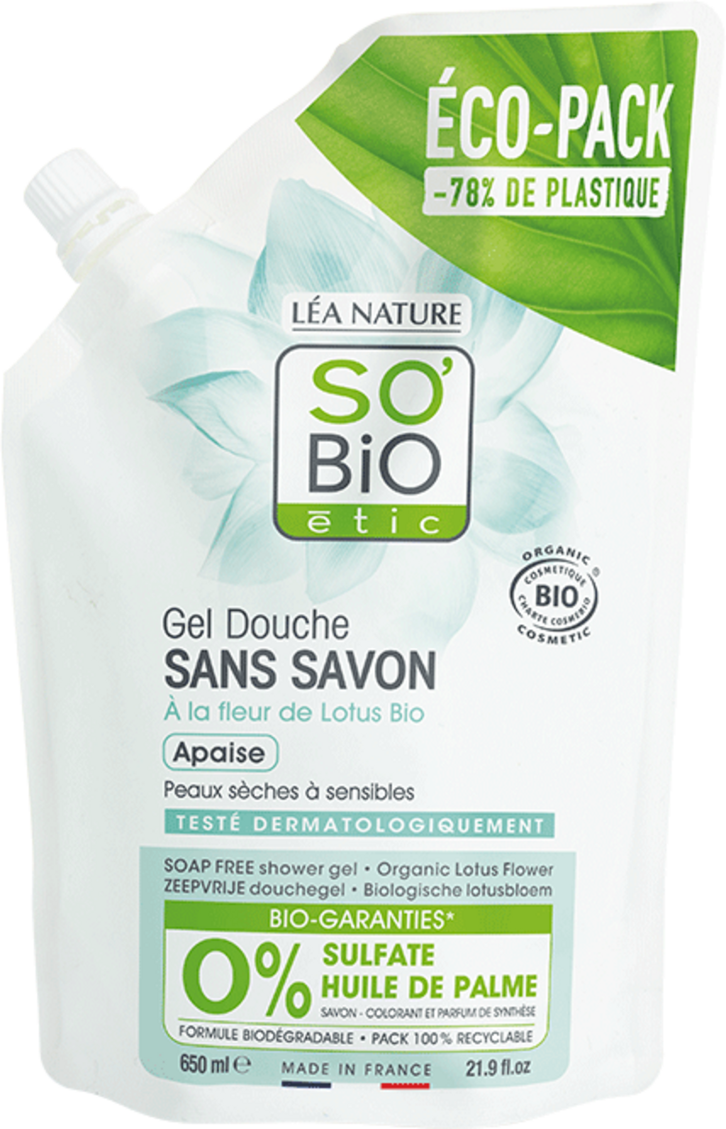 LÉA NATURE SO BiO étic  Seifenfreies Duschgel Bio-Lotusblüte, 650 ml Nachfüller