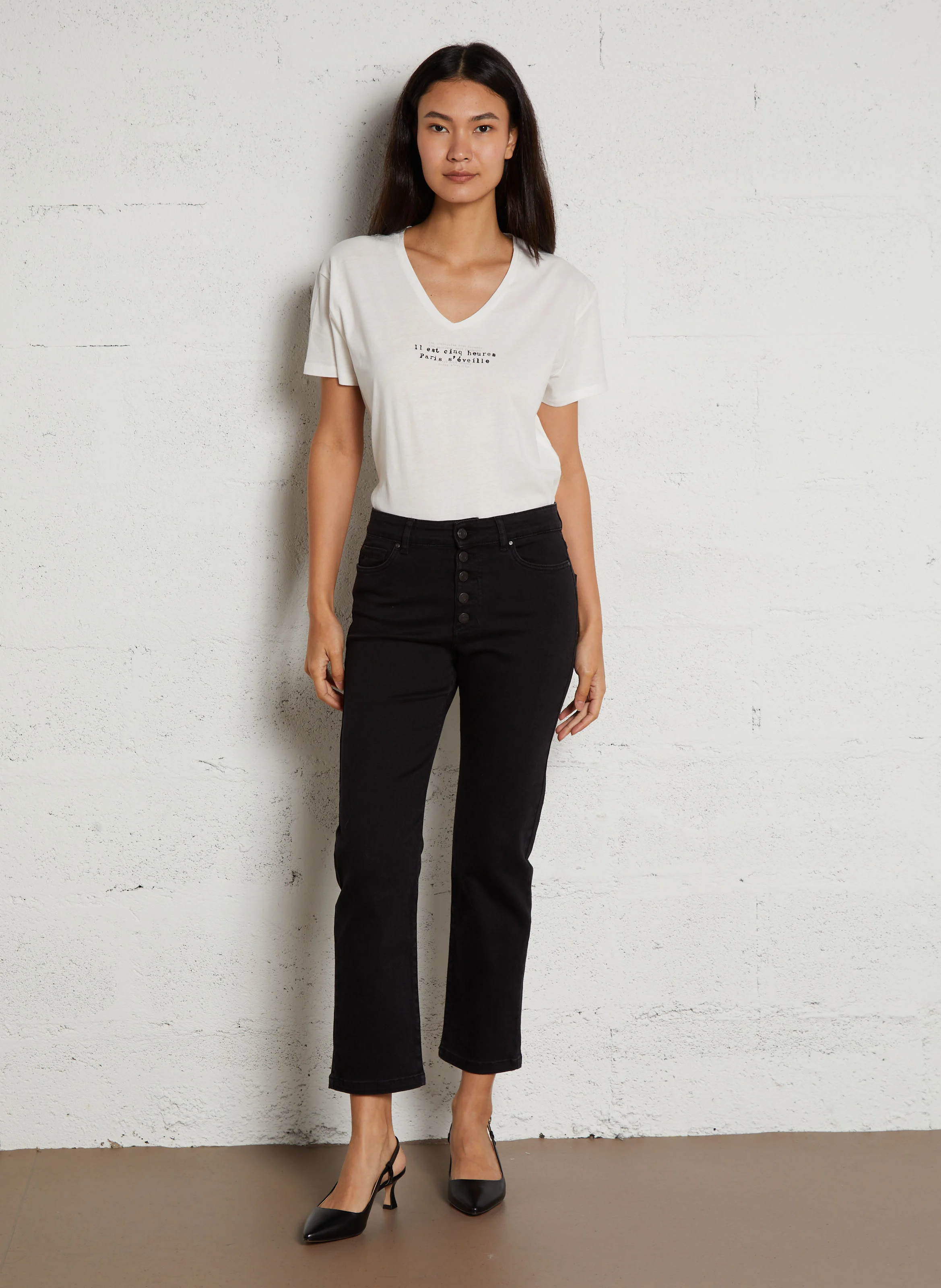 Tee-shirt droit col V en coton | Blanc