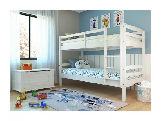 ALASKA - Lits Superposés 90x190cm + Sommiers Bois Massif Vernis Blanc