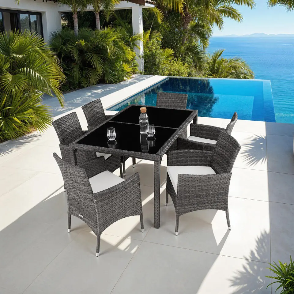 tectake - tuinset Porto 6   1 - wicker - grijs