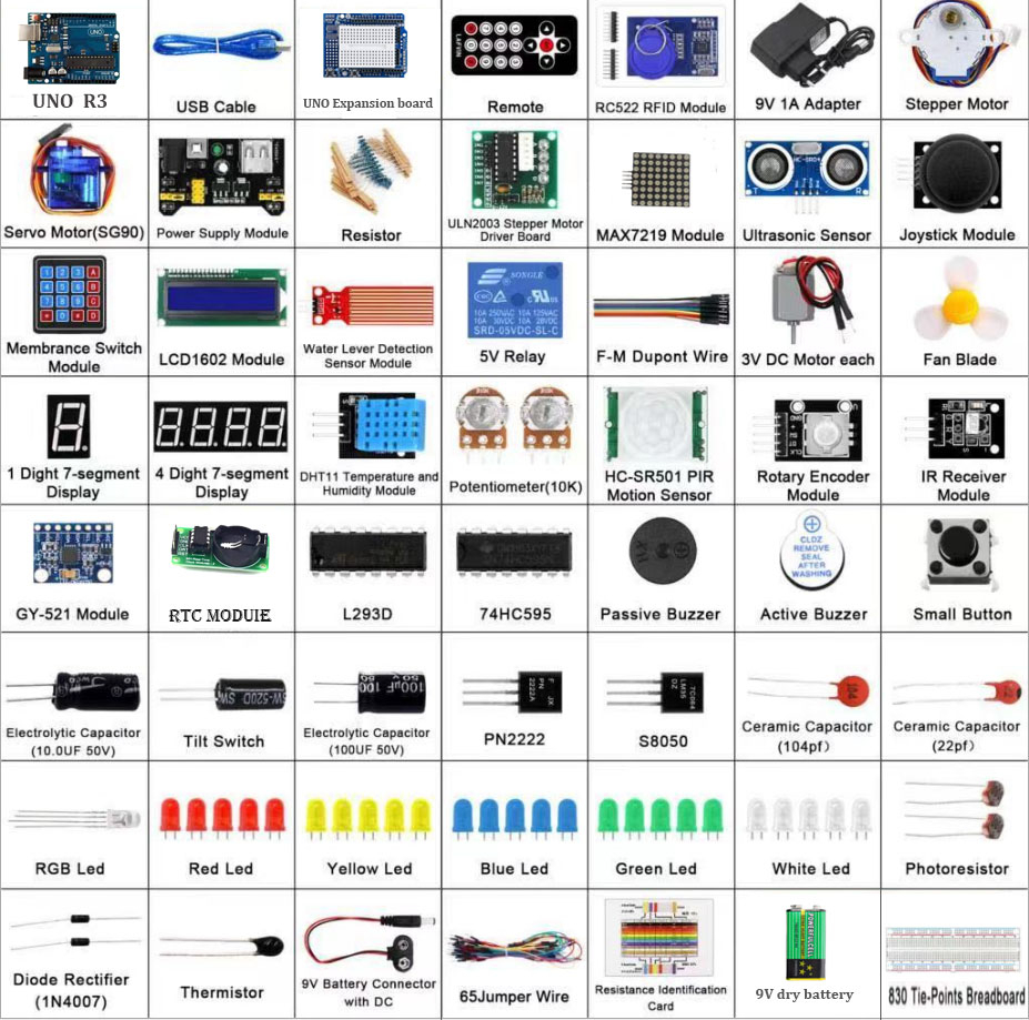(200-tlg. Set) Starter Kit für Arduino UNO R3 Mikrocontroller Ultimate Starter - Bunt