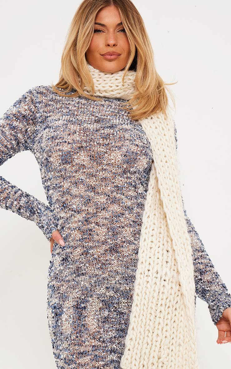 Bleu Robe Maxi En Maille Confettis À Manches Longues