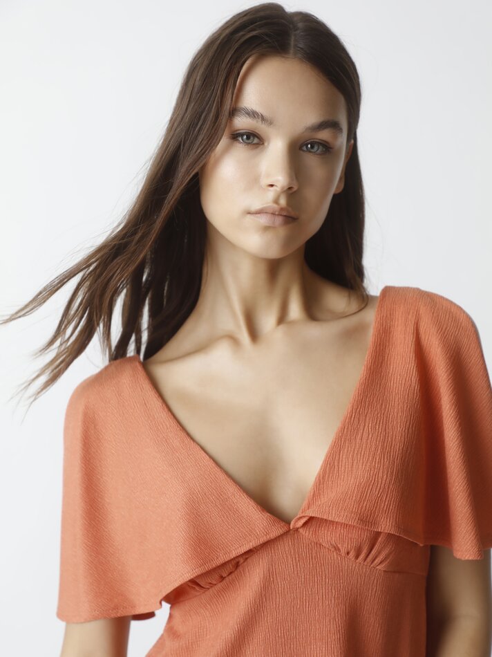 Vestido de alças com babados - Tamanho Médio Laranja