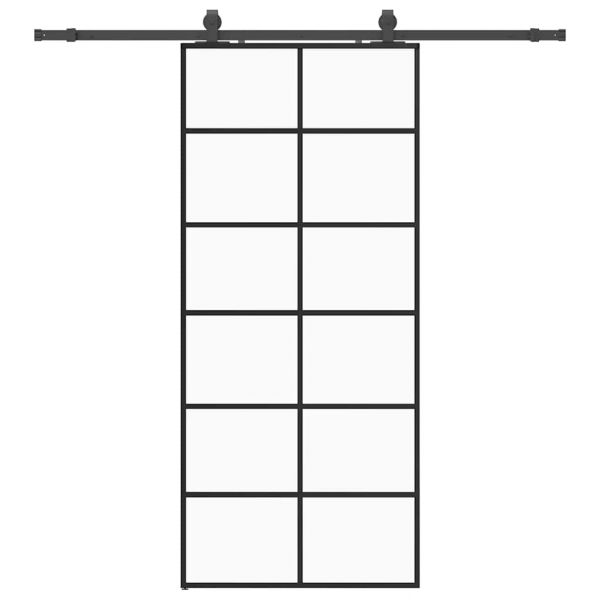 vidaXL Porta Deslizante com Conjunto Ferragens 90x205cm Vidro Esg Preto - 1416519037
