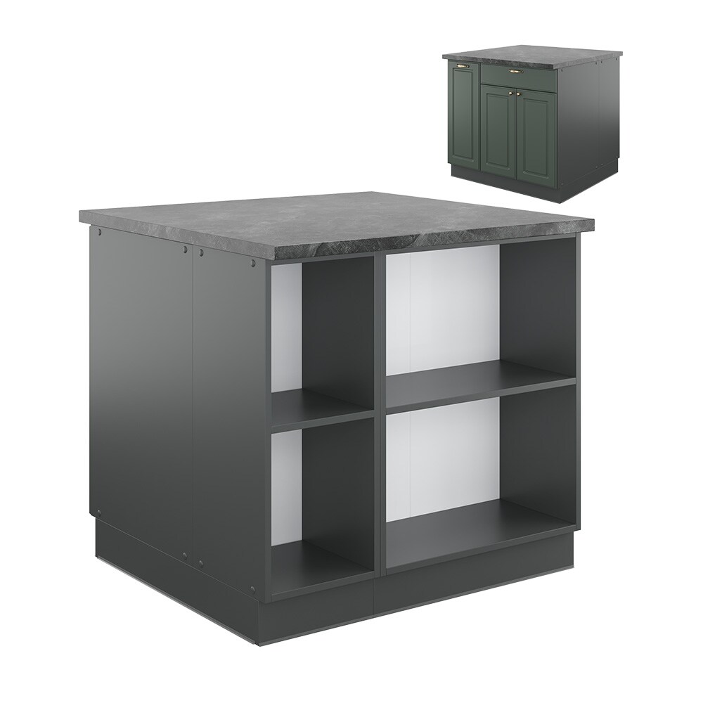 Vicco Kücheninsel Küchenblock Einbauküche Fame-Line Landhaus Anthrazit Grün 90 cm Gold Küchen Schränke Apothekerunterschrank Schubunterschrank Regalinselunterschrank Softclose-Scharnier Küchenmöbel