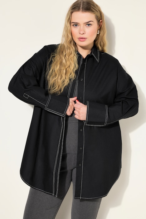 Bluse, oversized, helle Ziernähte