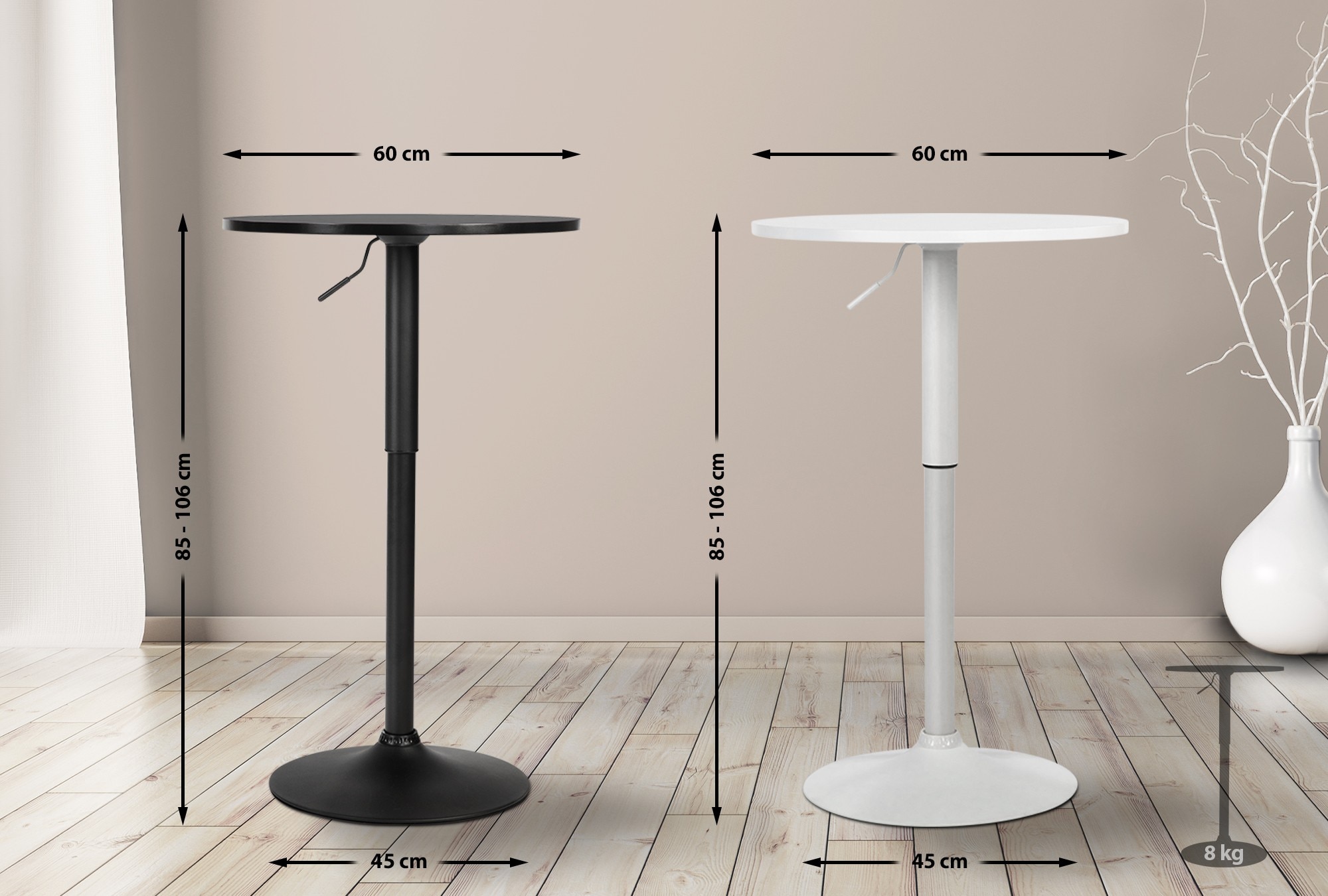 CLP Stehtisch Lamoni höhenverstellbar drehbar mit Metallgestell I Bistrotisch für Bar & Events I Tischplatte Ø 60 cm I Ideal mit Hussen & Deko