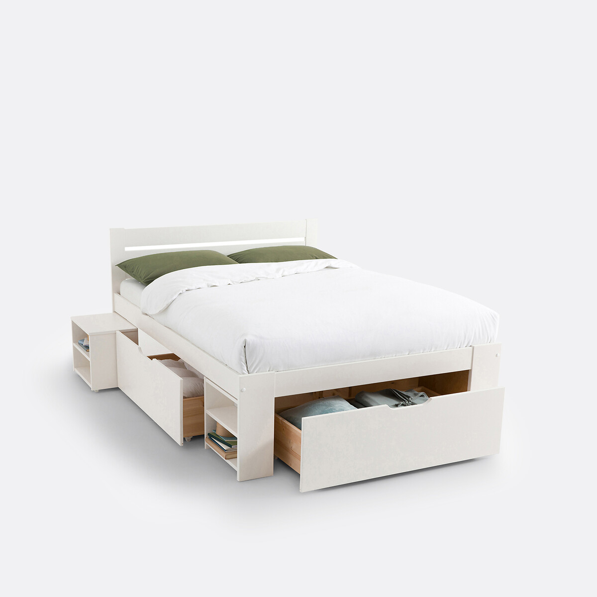LA REDOUTE INTERIEURS<br>Cama com estrado de ripas, gavetas e mesas de cabeceira, Konni