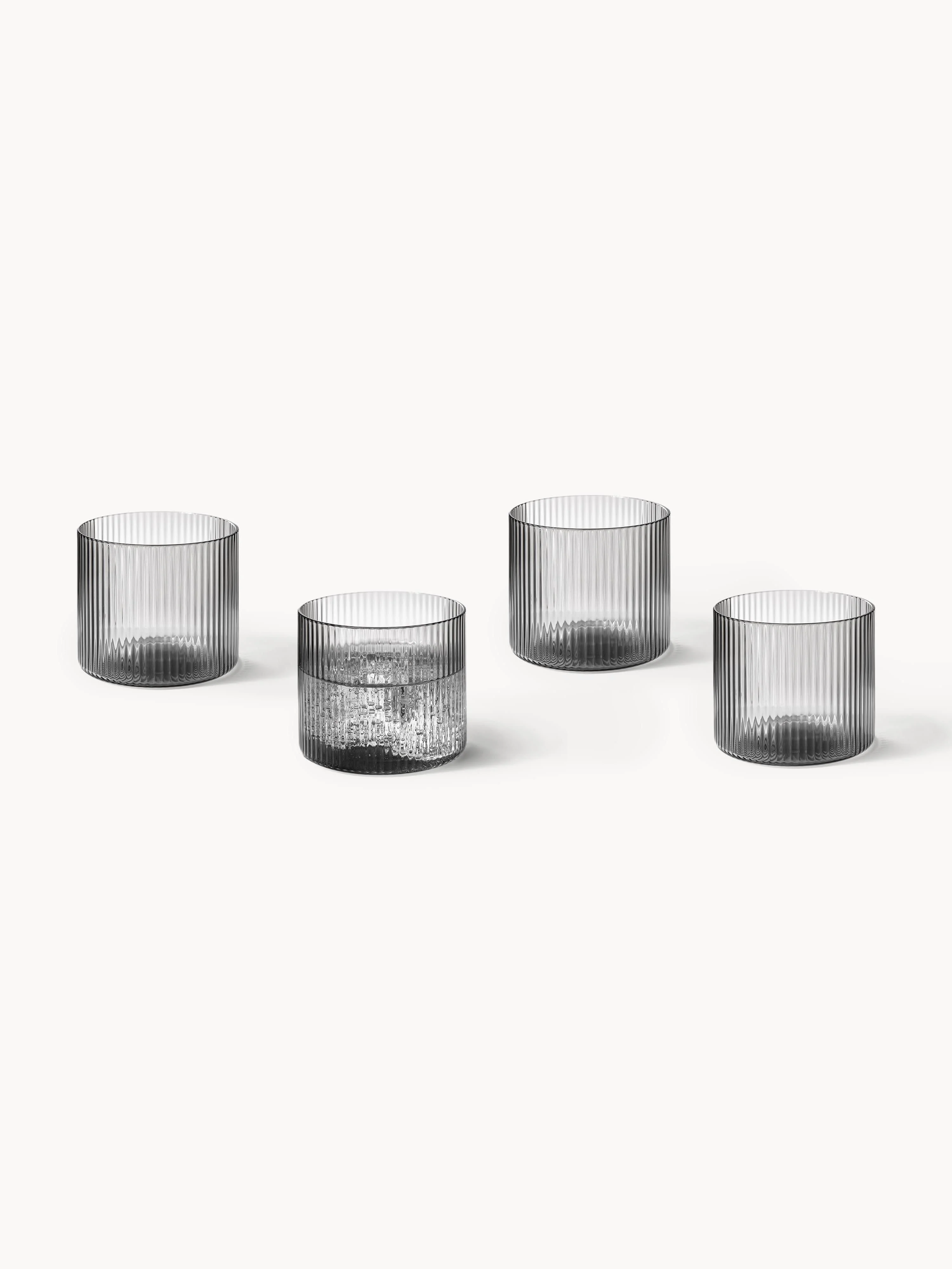 Mondgeblazen waterglazen Ripple met groefreliëf, 4-delig