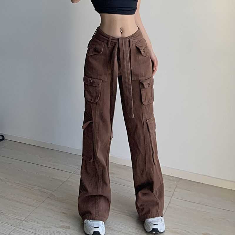 BrickBlack - Low Rise Plain Wide-Leg Cargo Jeans
