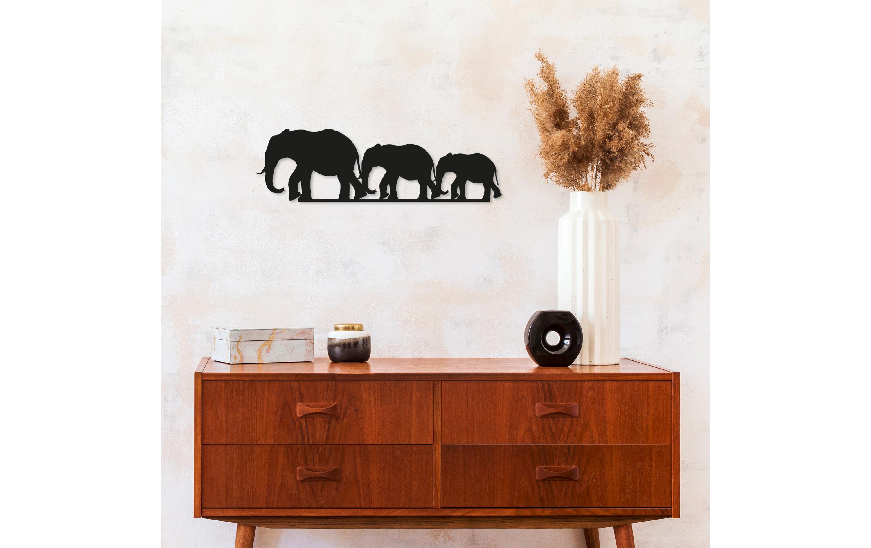 Wanddekoration Elefantenfamilie 15 x 50 cmMetall-Wand-Accessoire