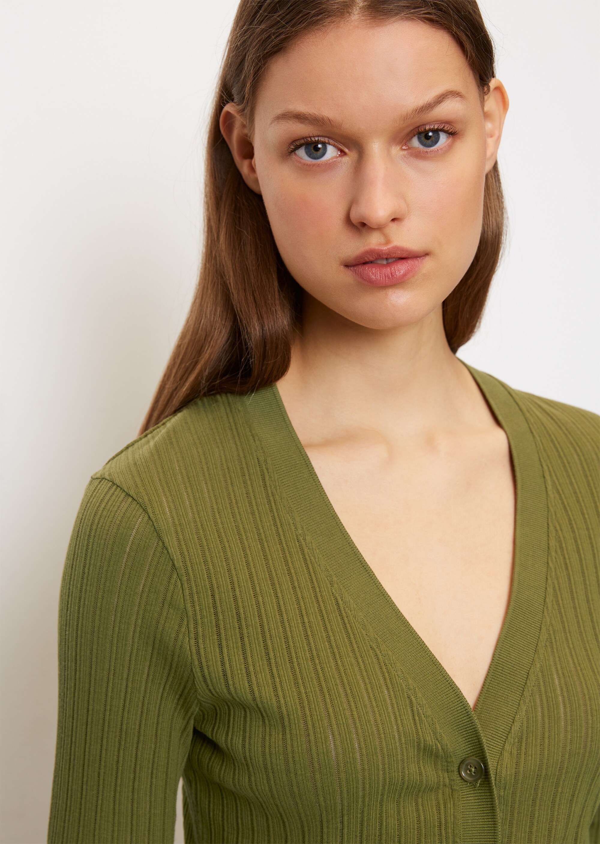 Pointelle-Jersey-V-Neck-Cardigan aus reiner Bio-Baumwolle
